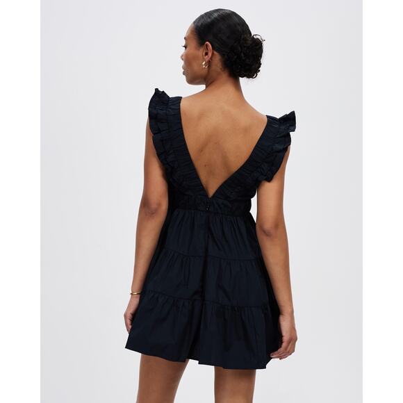 Abercrombie & Fitch Ruffle Flutter Sleeve Tiered Mini Dress Black Small - Picture 4 of 13